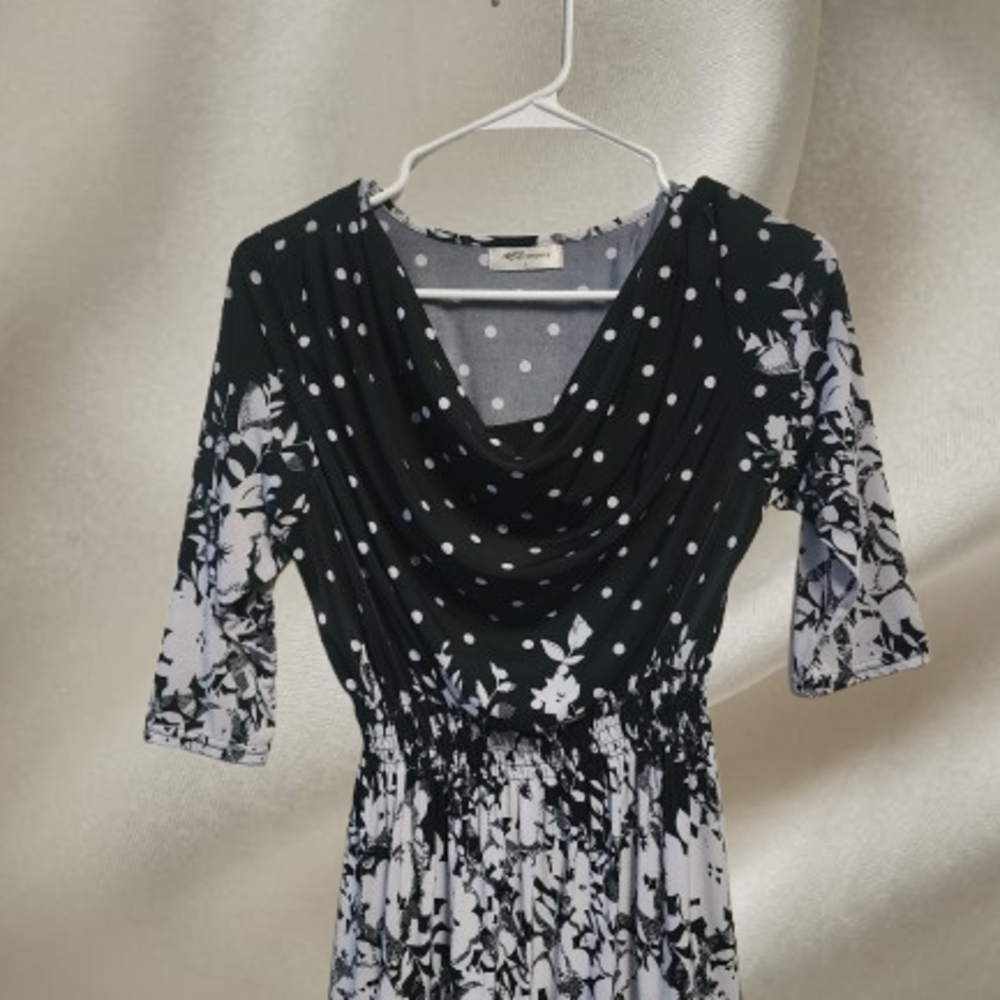 Ann Taylor Black and White Floral Polka Dot Dress